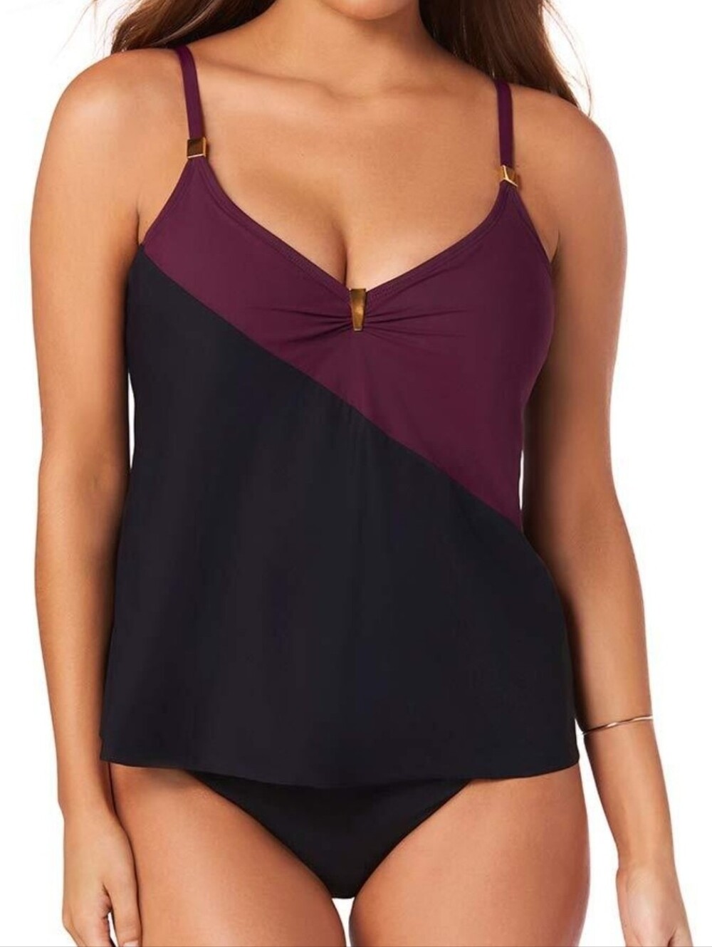 Amoressa Two-Tone Plum and Black Tankini Swim Top Size 10